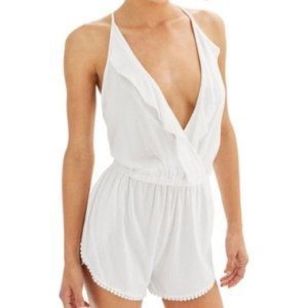 TOPSHOP Jersey Wrap Cover Up Romper White Pom Poms - Picture 2 of 4